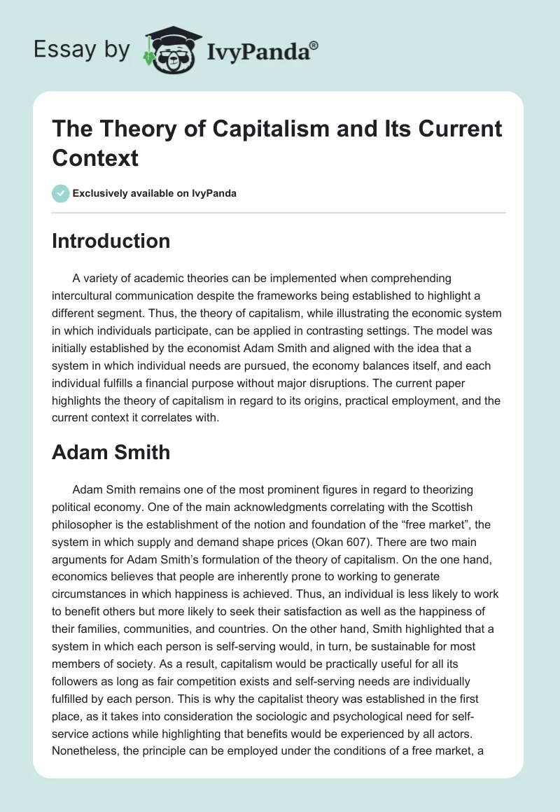 The Theory of Capitalism and Its Current Context. Page 1