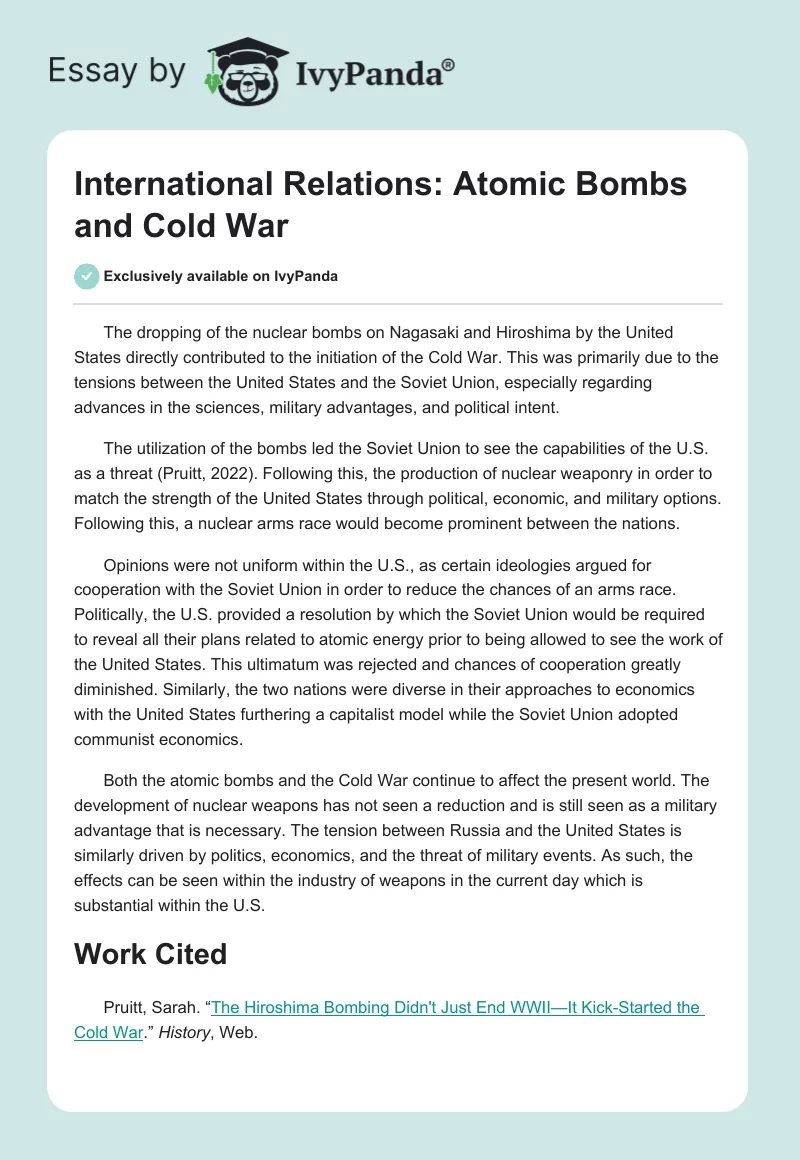 International Relations: Atomic Bombs and Cold War. Page 1