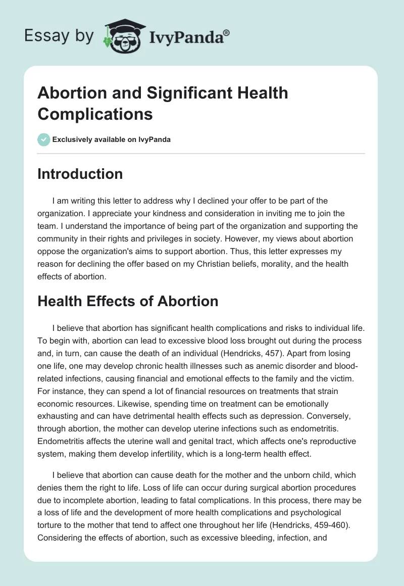 Abortion and Significant Health Complications. Page 1
