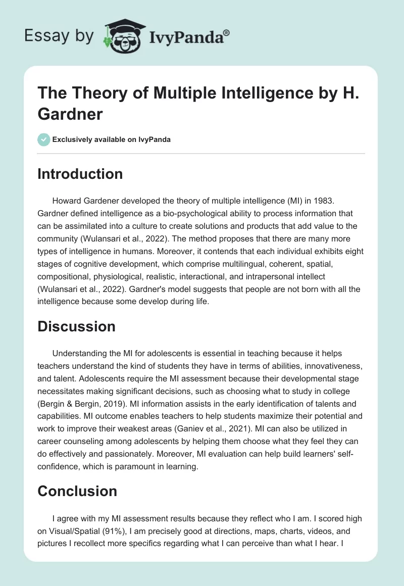 The Theory of Multiple Intelligence by H. Gardner. Page 1