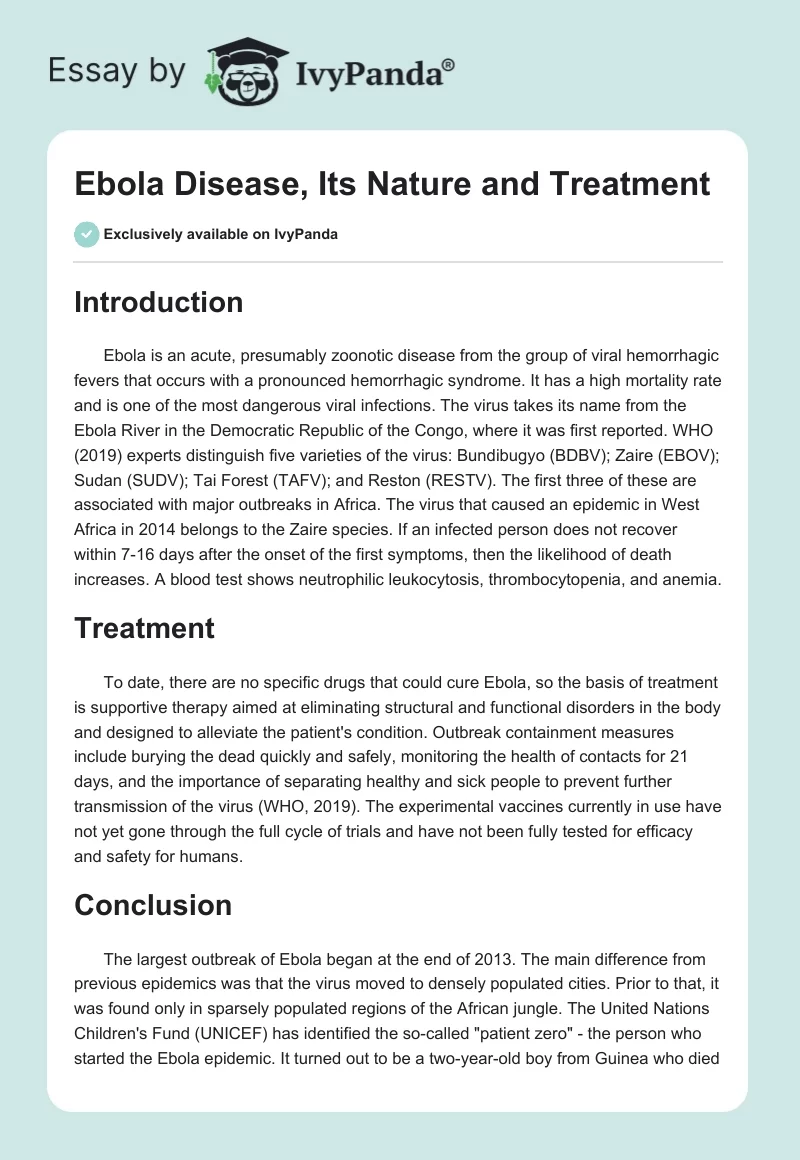 Ebola Disease, Its Nature and Treatment. Page 1