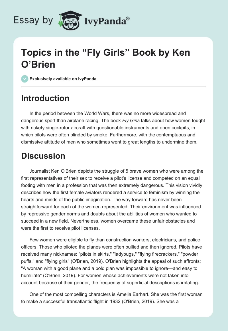 Topics in the “Fly Girls” Book by Ken O’Brien. Page 1