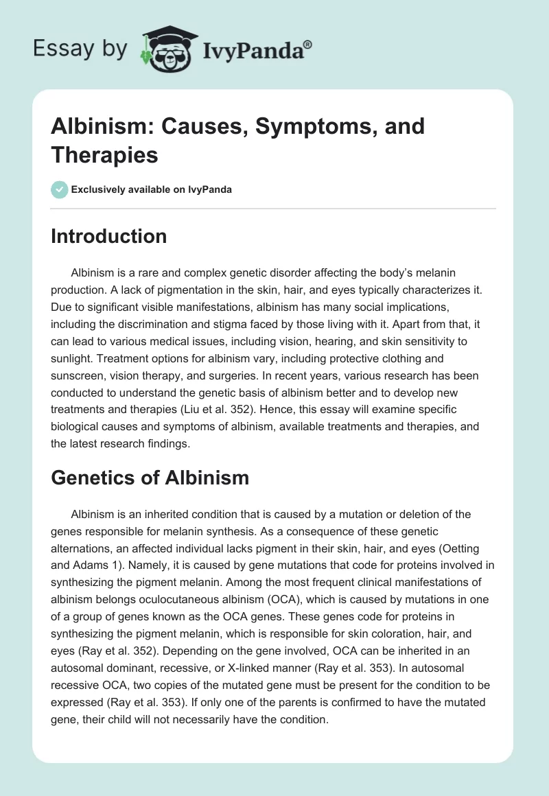 Albinism: Causes, Symptoms, and Therapies. Page 1