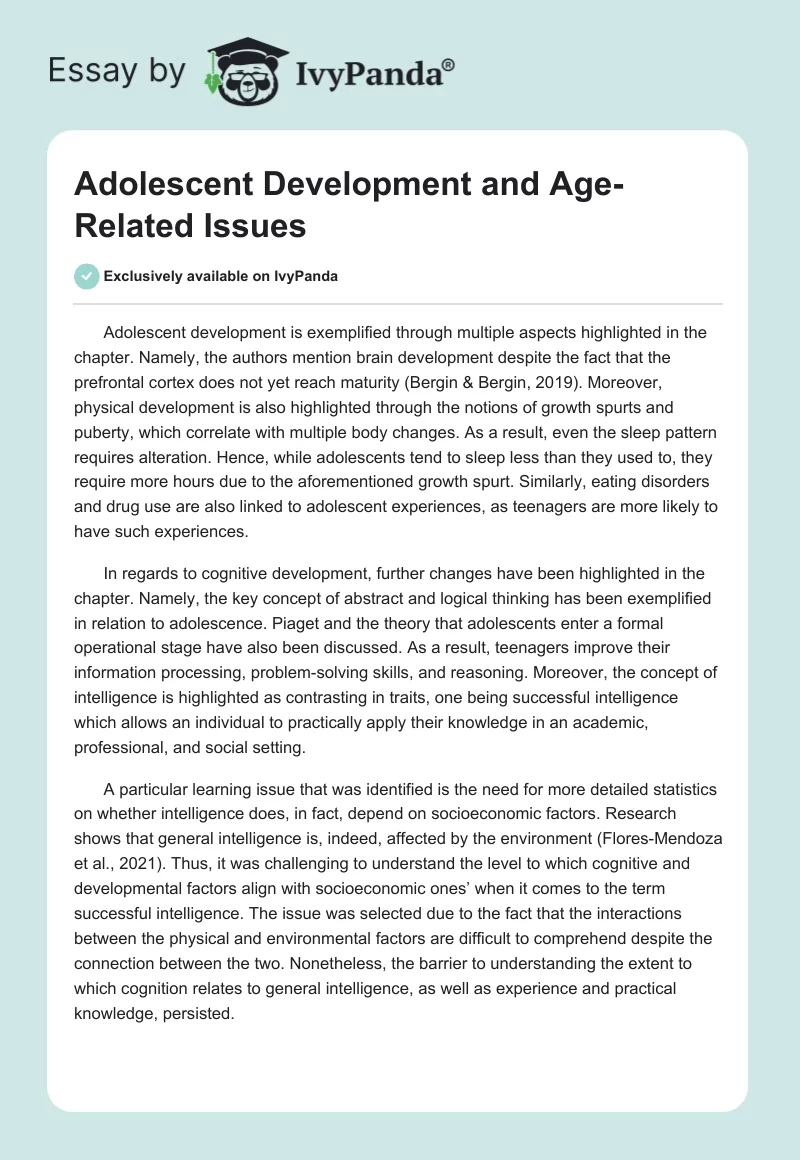 Adolescent Development and Age-Related Issues. Page 1