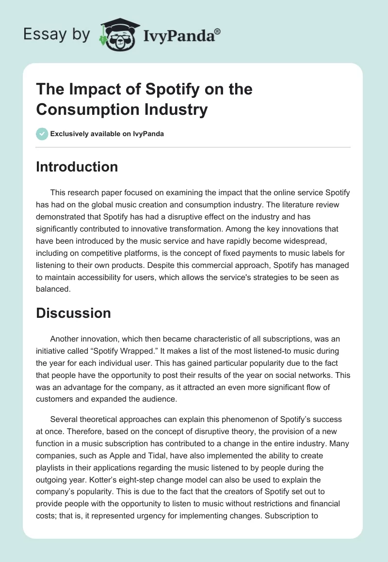 The Impact of Spotify on the Consumption Industry. Page 1