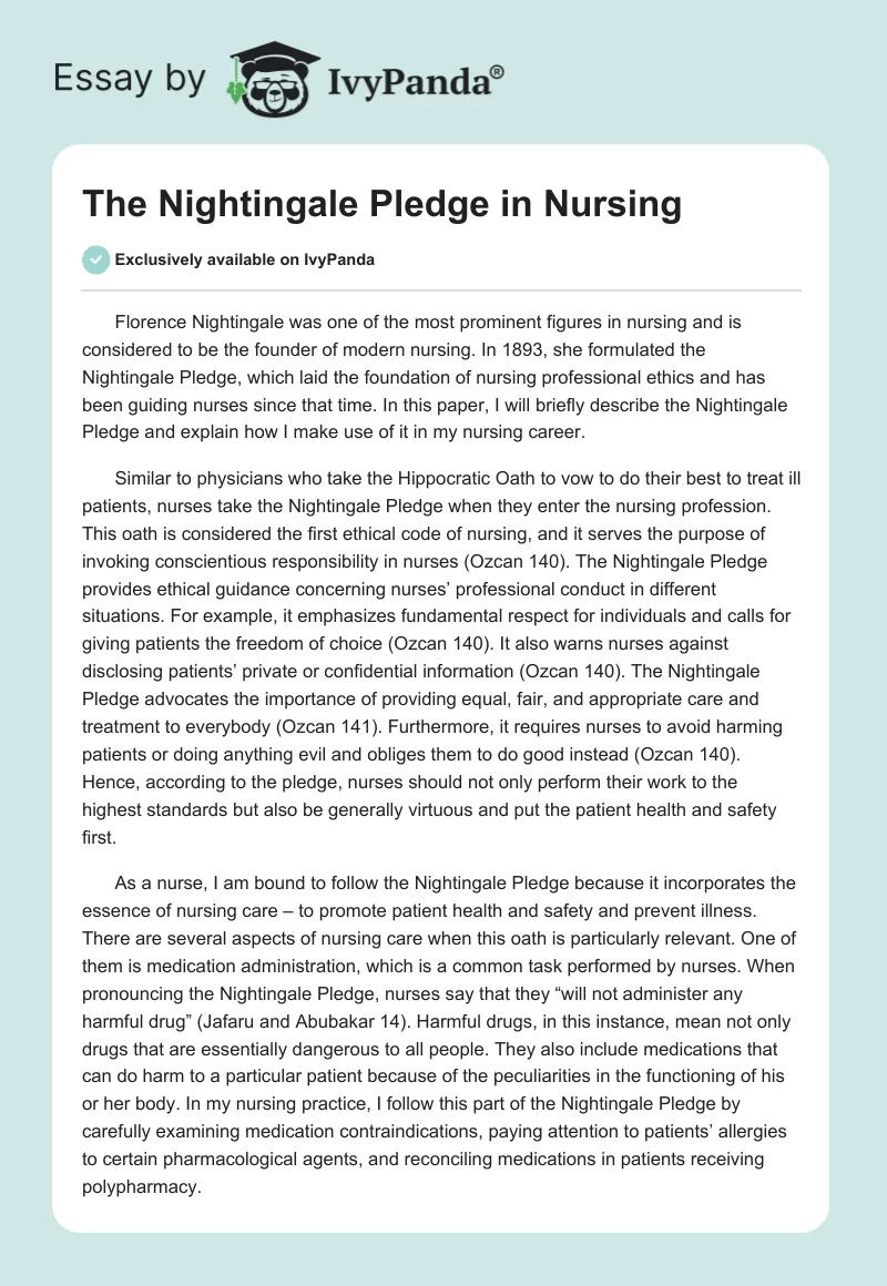 The Nightingale Pledge in Nursing. Page 1