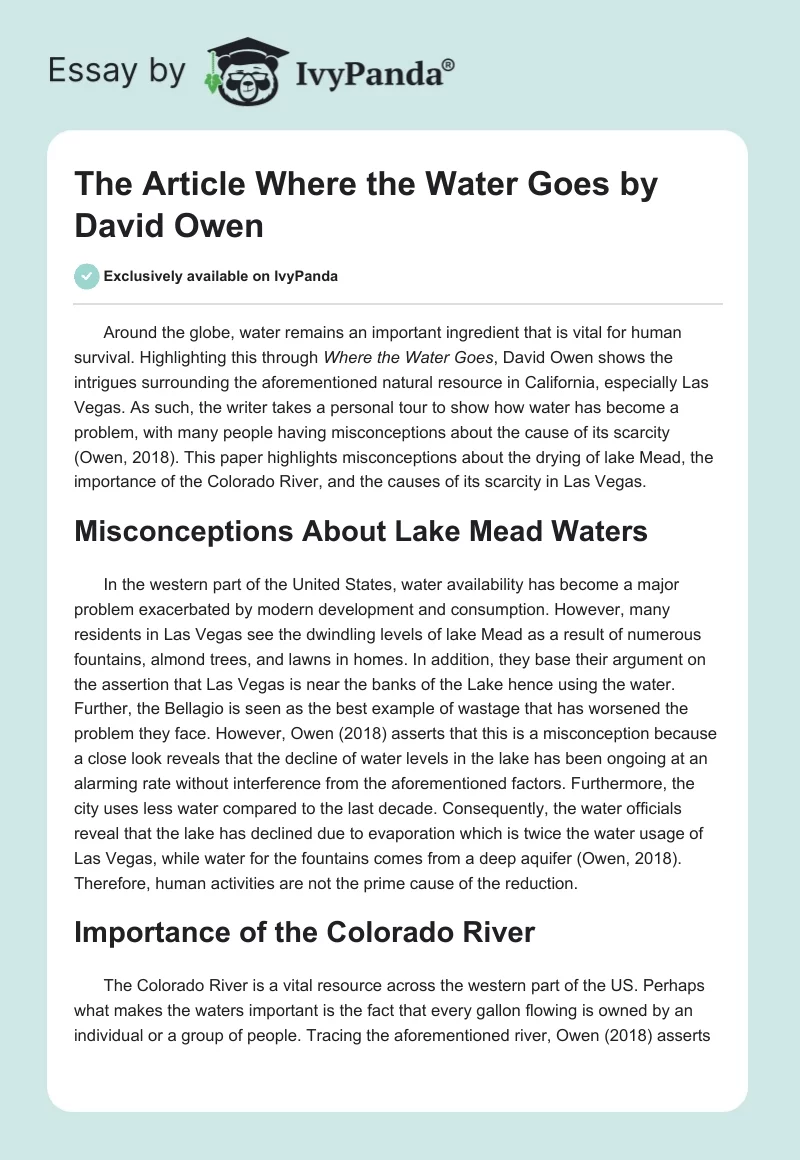The Article "Where the Water Goes" by David Owen. Page 1