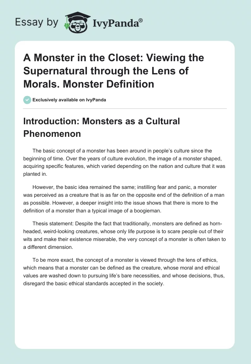 A Monster in the Closet: Viewing the Supernatural through the Lens of Morals. Monster Definition. Page 1