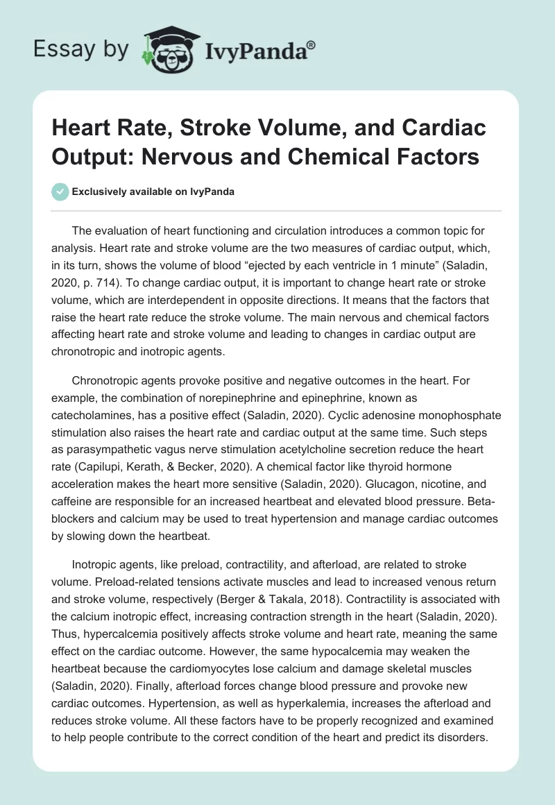 Heart Rate, Stroke Volume, and Cardiac Output: Nervous and Chemical Factors. Page 1