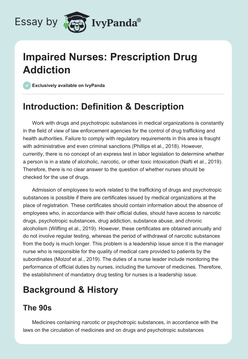 Impaired Nurses: Prescription Drug Addiction. Page 1