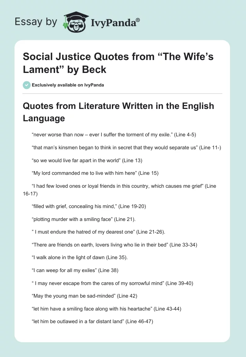 Social Justice Quotes from “The Wife’s Lament” by Beck. Page 1