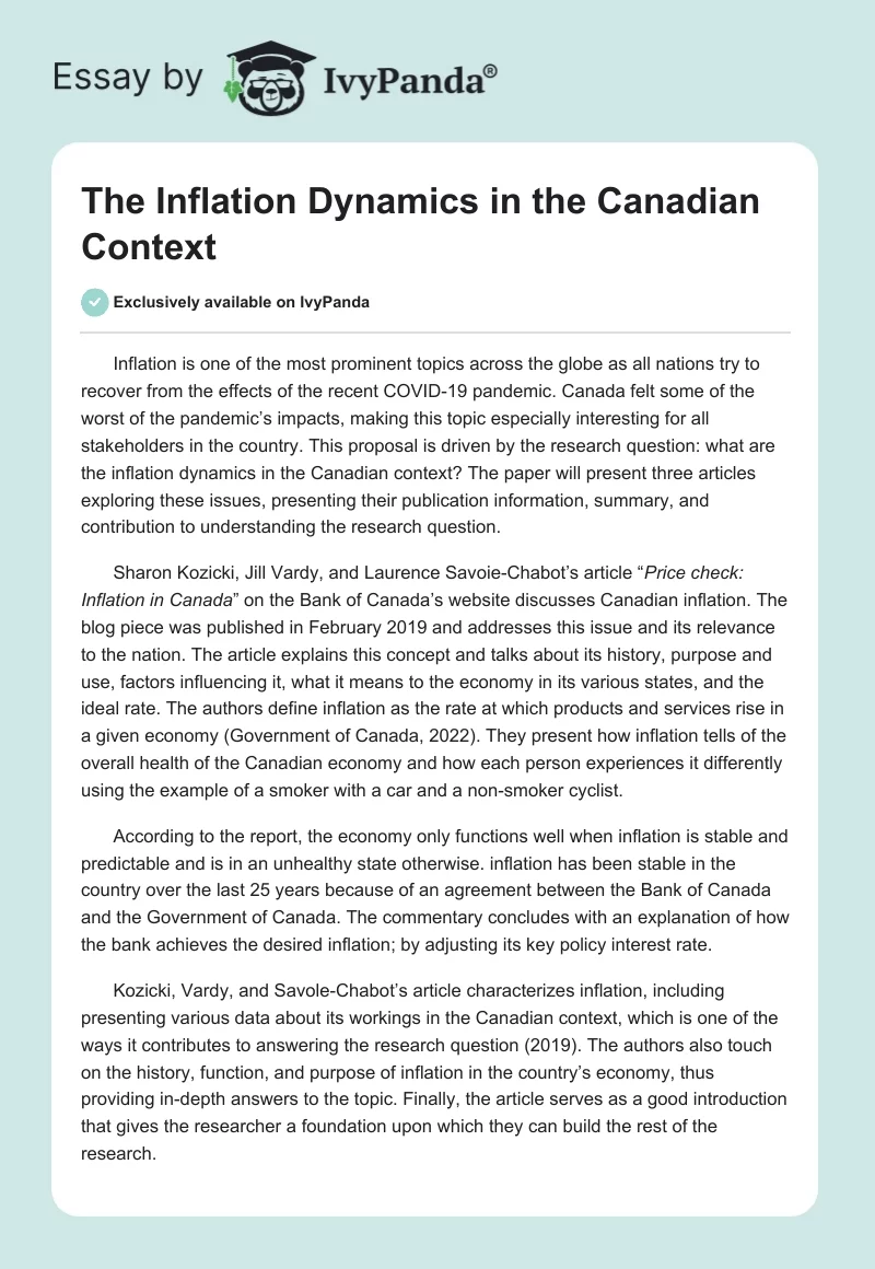 The Inflation Dynamics in the Canadian Context. Page 1