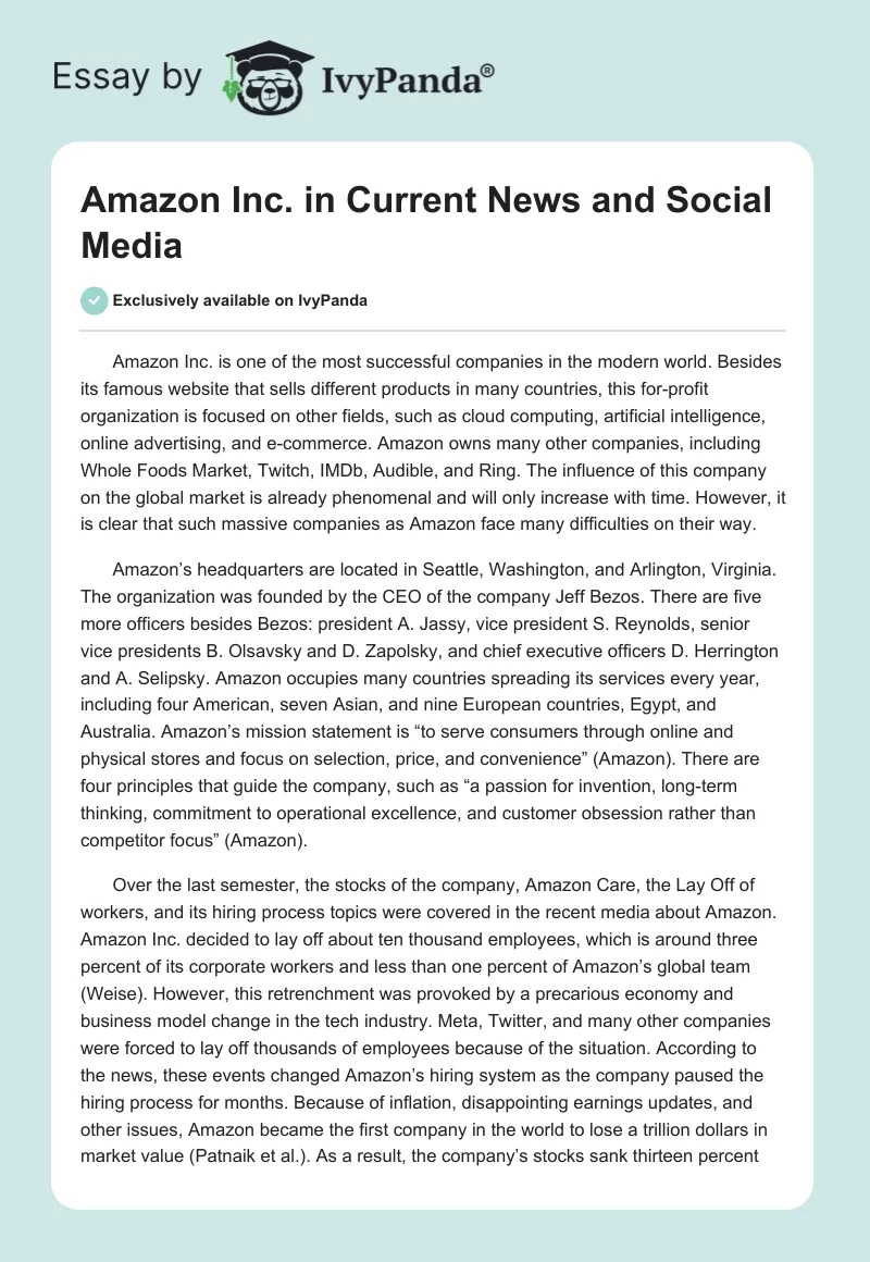Amazon Inc. in Current News and Social Media. Page 1