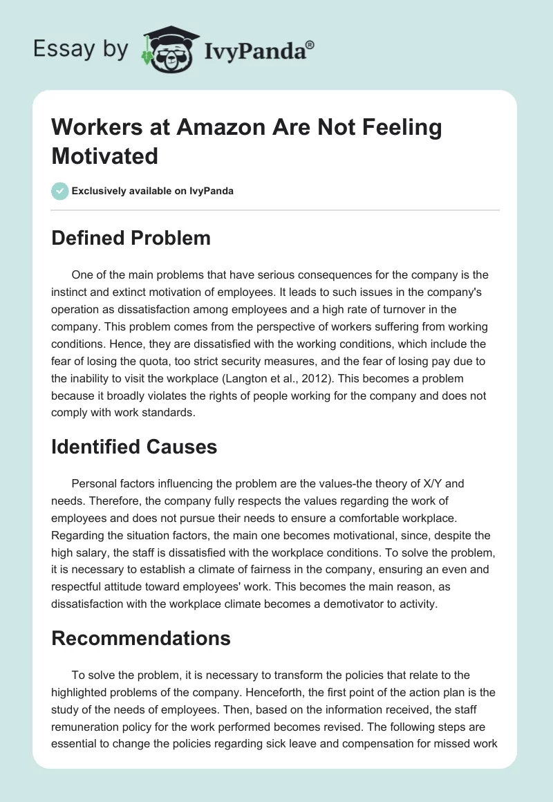 Workers at Amazon Are Not Feeling Motivated. Page 1