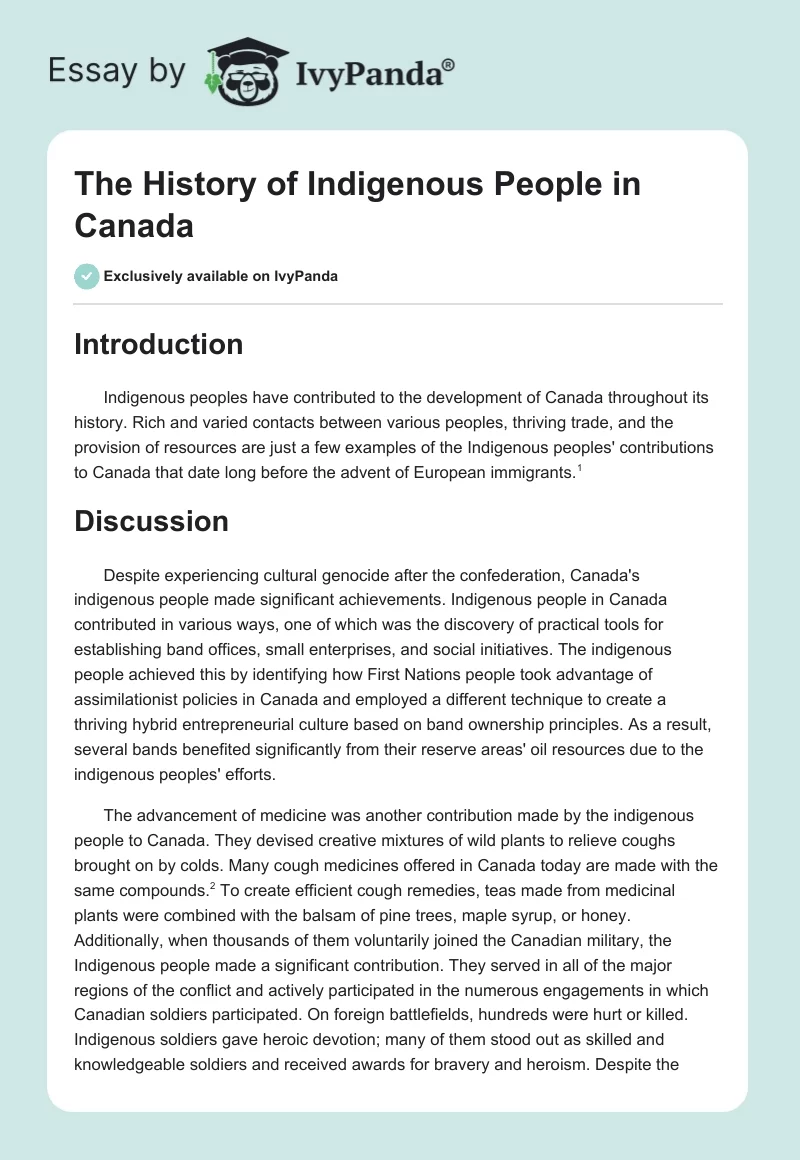 The History of Indigenous People in Canada. Page 1