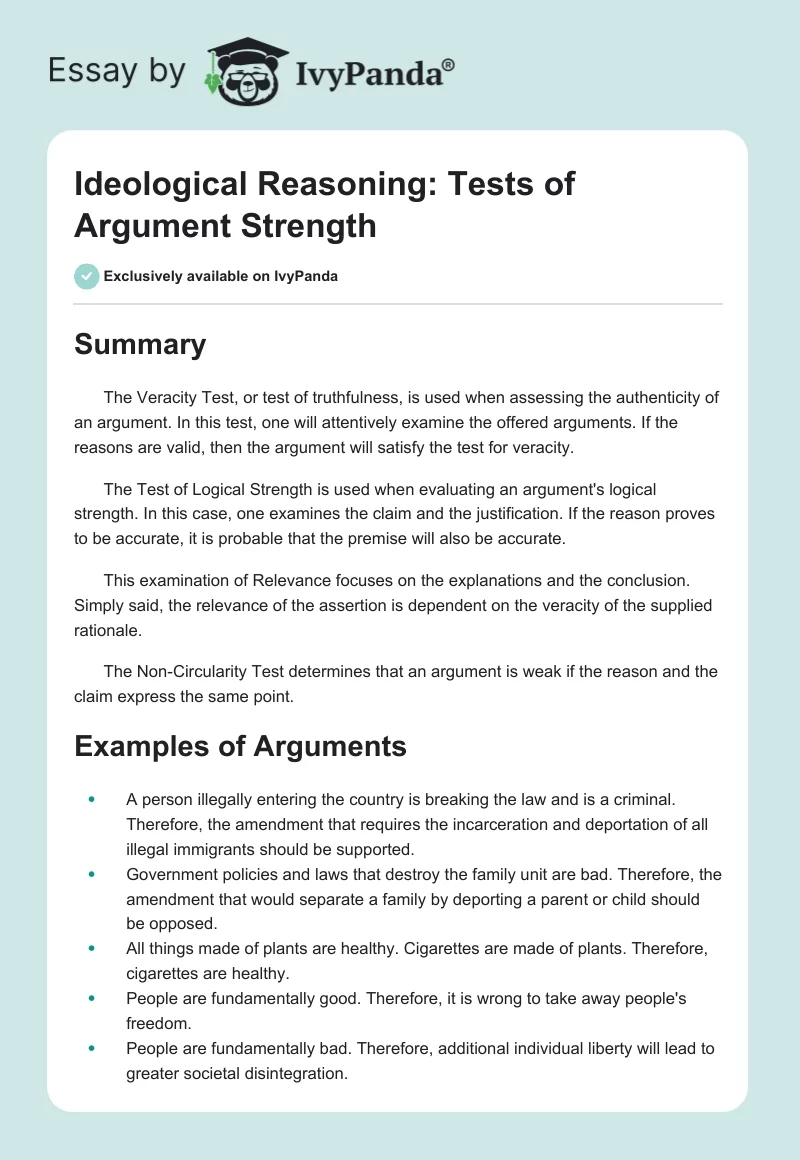 Ideological Reasoning: Tests of Argument Strength. Page 1