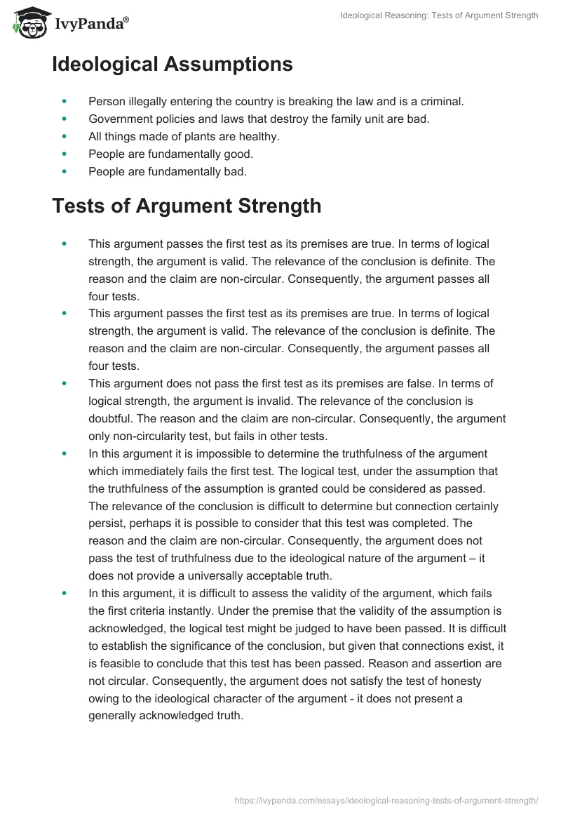 Ideological Reasoning: Tests of Argument Strength. Page 2