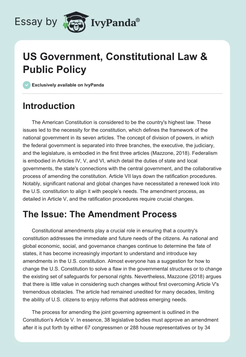 US Government, Constitutional Law & Public Policy. Page 1
