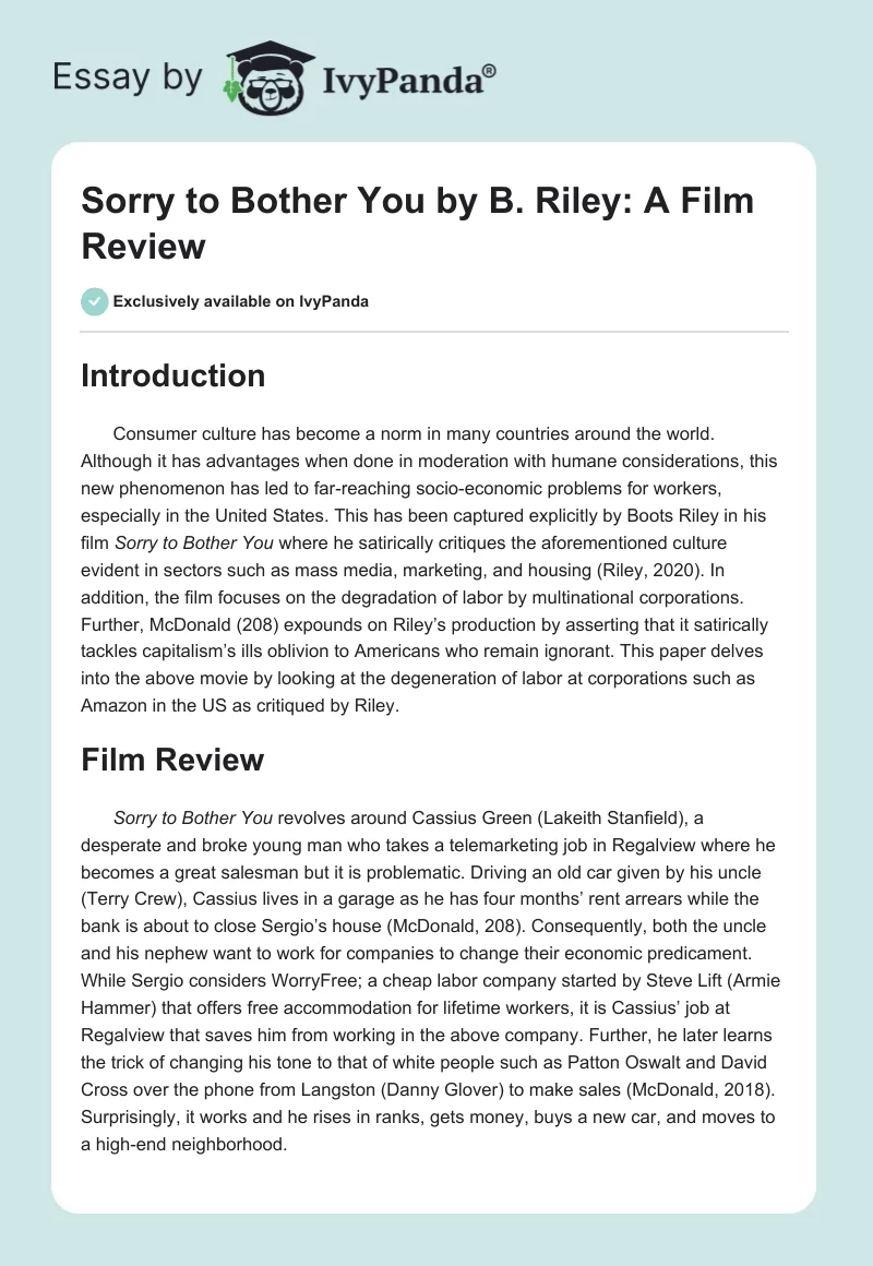Sorry to Bother You by B. Riley: A Film Review. Page 1