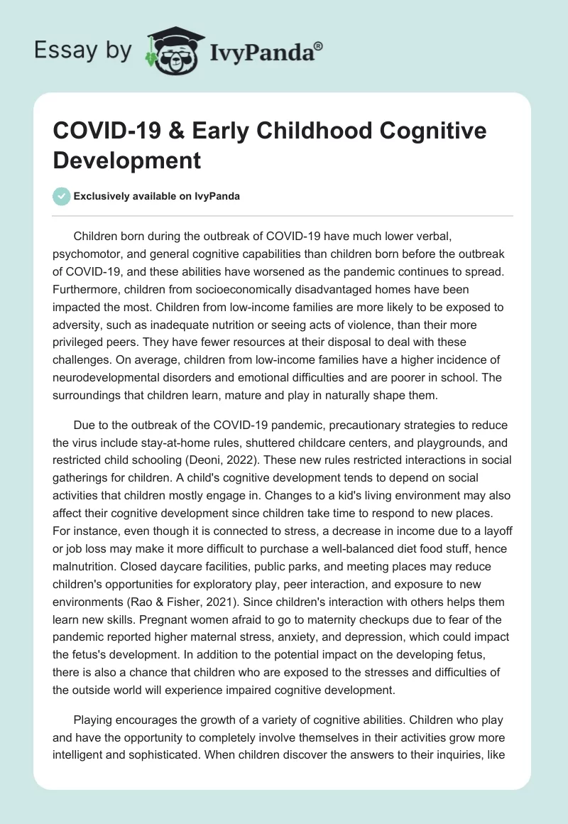 COVID-19 & Early Childhood Cognitive Development. Page 1