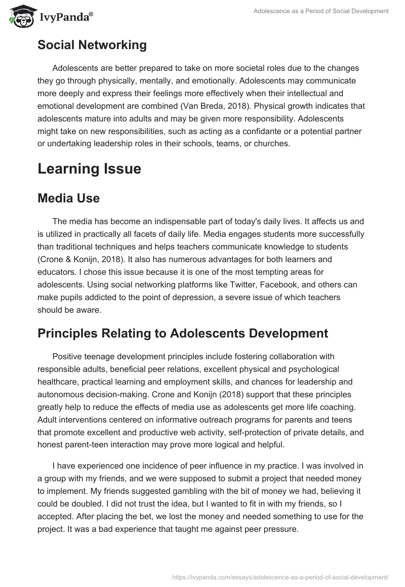 Adolescence as a Period of Social Development. Page 2