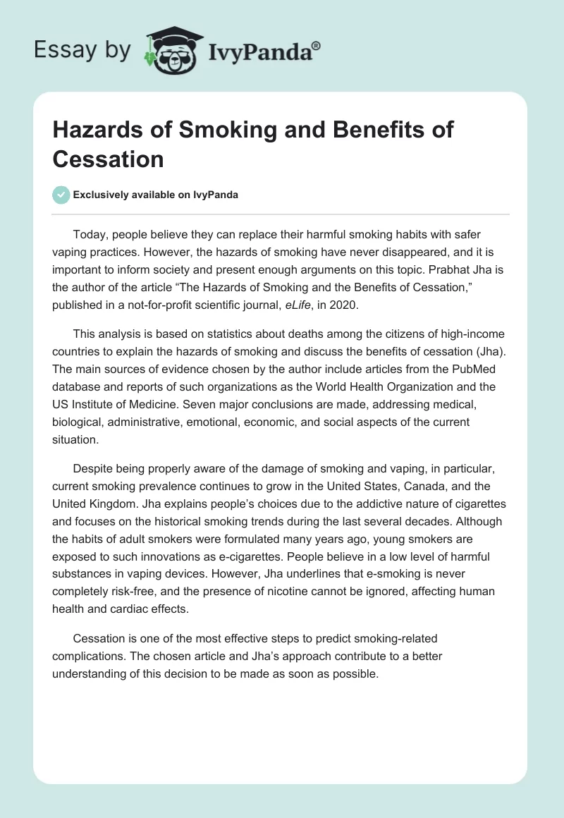 Hazards of Smoking and Benefits of Cessation. Page 1
