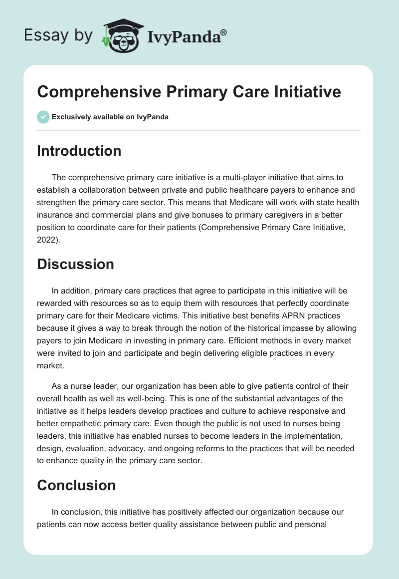 Comprehensive Primary Care Initiative. Page 1