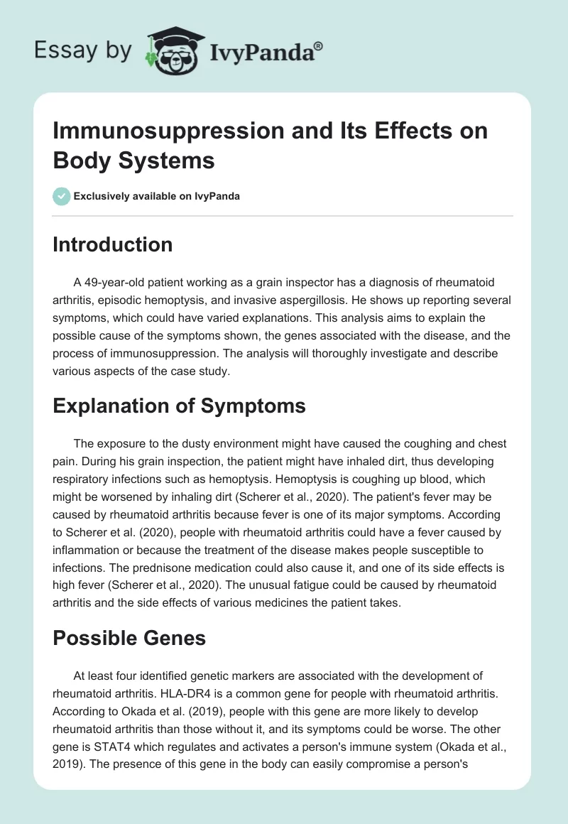 Immunosuppression and Its Effects on Body Systems. Page 1