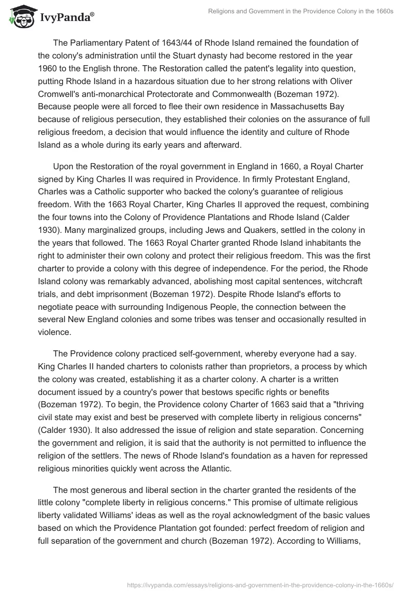 Religions and Government in the Providence Colony in the 1660s. Page 2