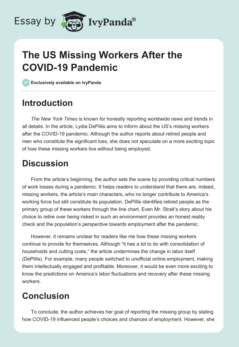 The US Missing Workers After the COVID-19 Pandemic. Page 1