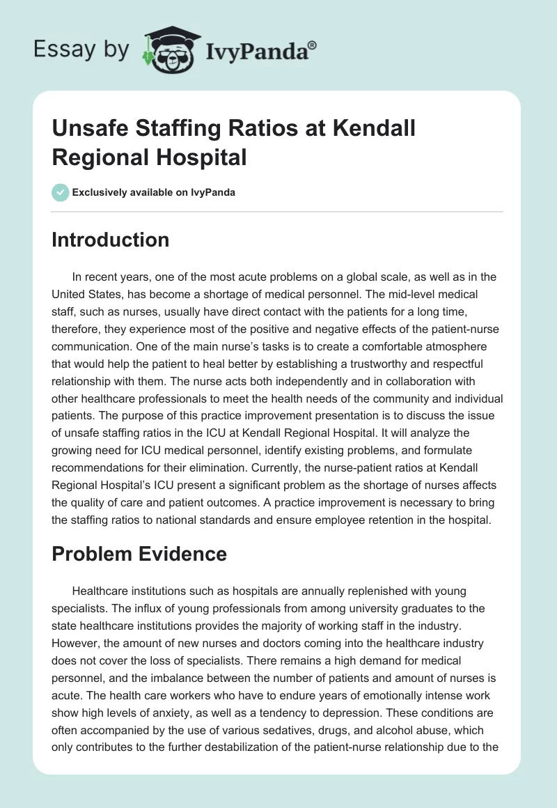 Unsafe Staffing Ratios at Kendall Regional Hospital. Page 1