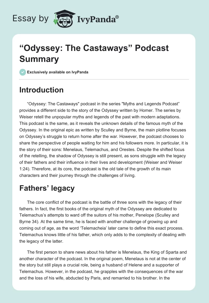 “Odyssey: The Castaways” Podcast Summary. Page 1