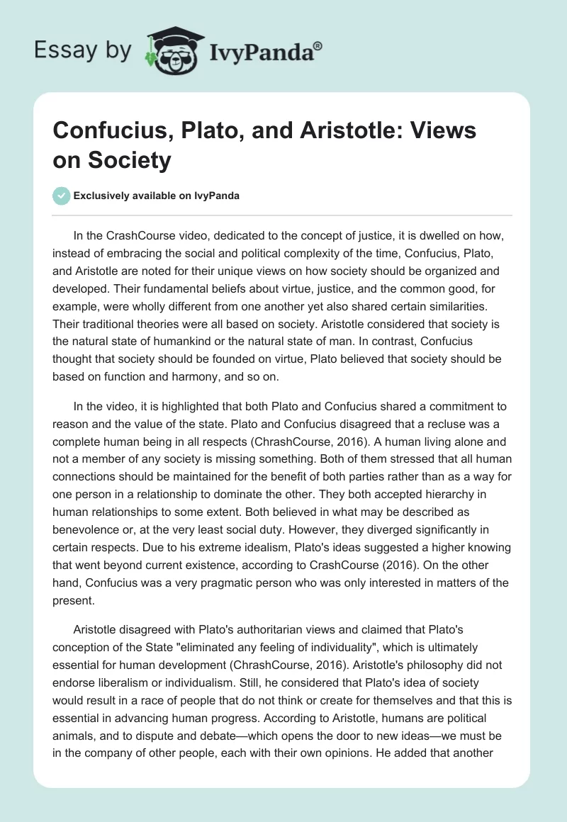 Confucius, Plato, and Aristotle: Views on Society. Page 1