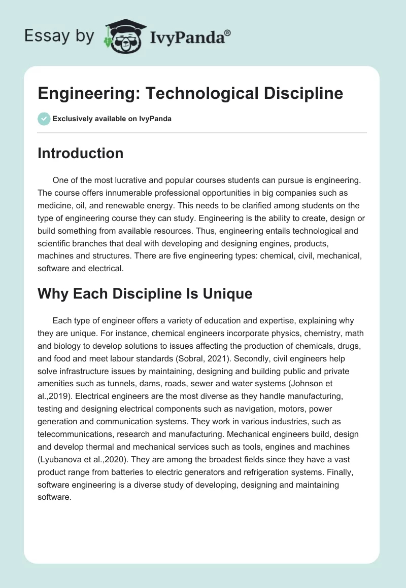 Engineering: Technological Discipline. Page 1