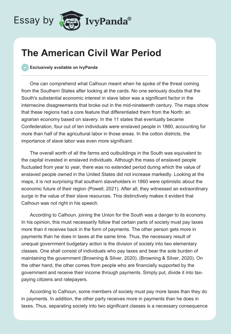 The American Civil War Period. Page 1