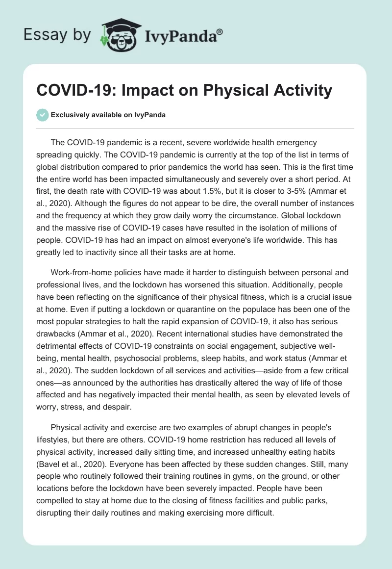 COVID-19: Impact on Physical Activity. Page 1