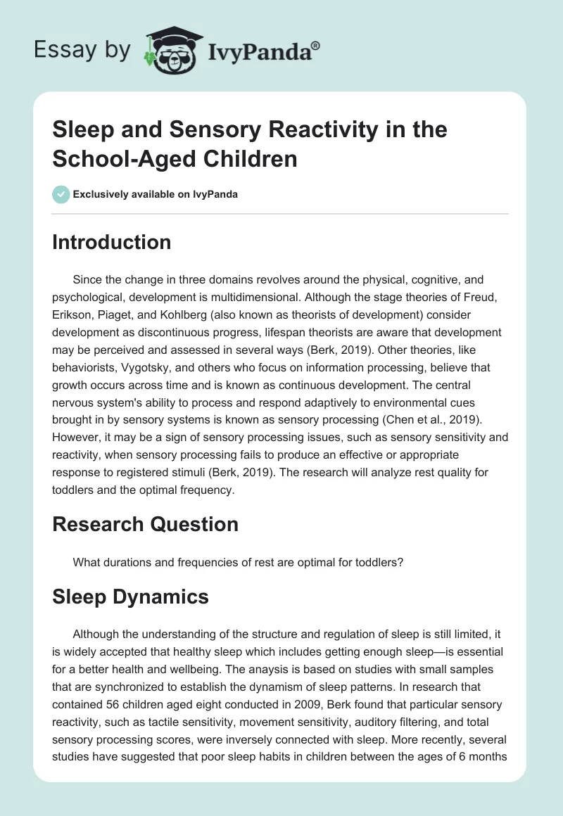 Sleep and Sensory Reactivity in the School-Aged Children. Page 1
