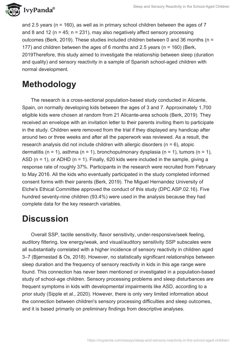 Sleep and Sensory Reactivity in the School-Aged Children. Page 2