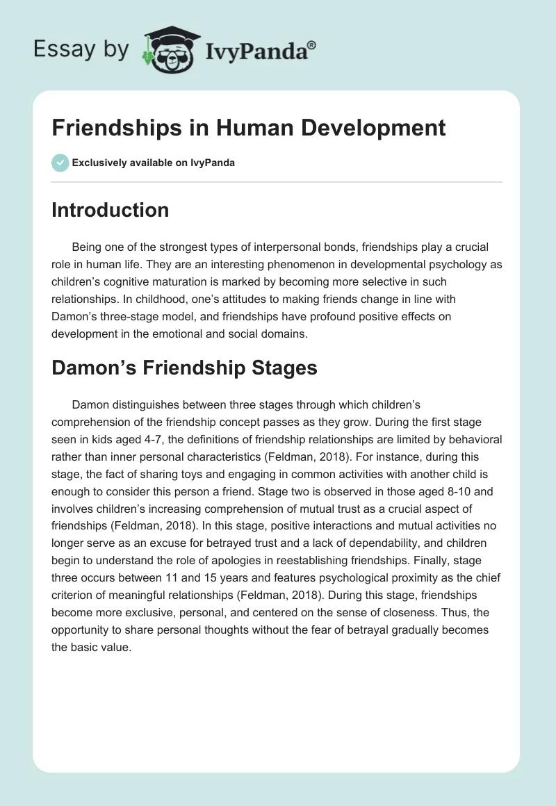 Friendships in Human Development. Page 1