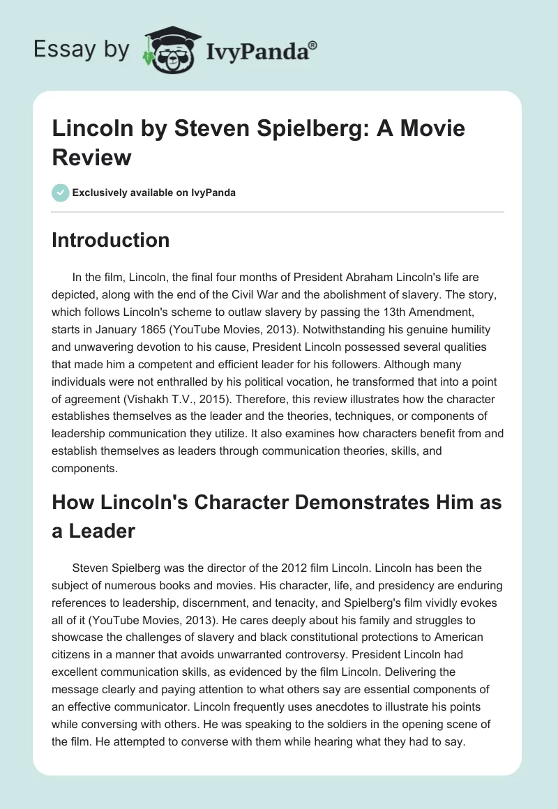 Lincoln by Steven Spielberg: A Movie Review. Page 1
