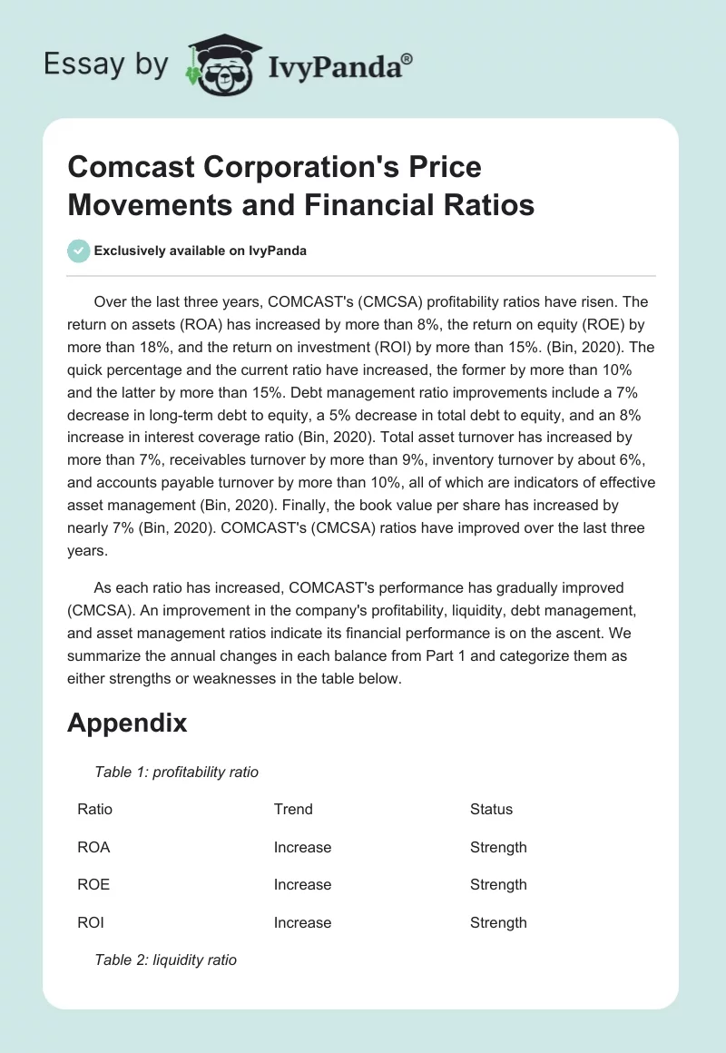 Comcast Corporation's Price Movements and Financial Ratios. Page 1