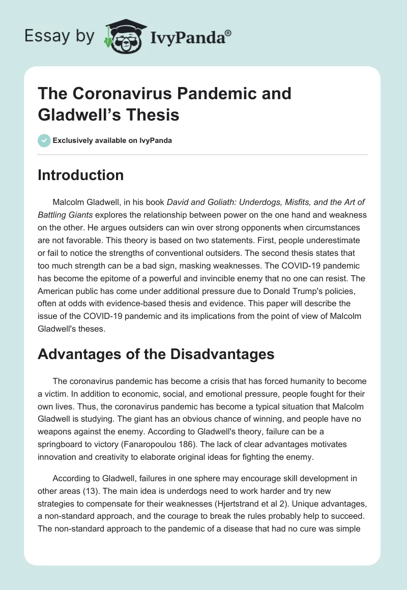 The Coronavirus Pandemic and Gladwell’s Thesis. Page 1
