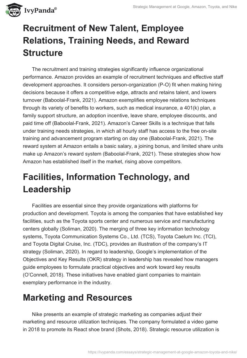 Strategic Management at Google, Amazon, Toyota, and Nike. Page 2