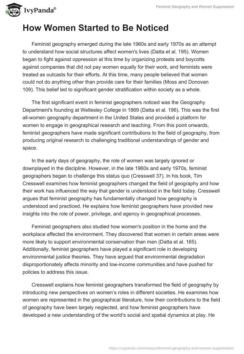 Feminist Geography and Women Suppression. Page 2