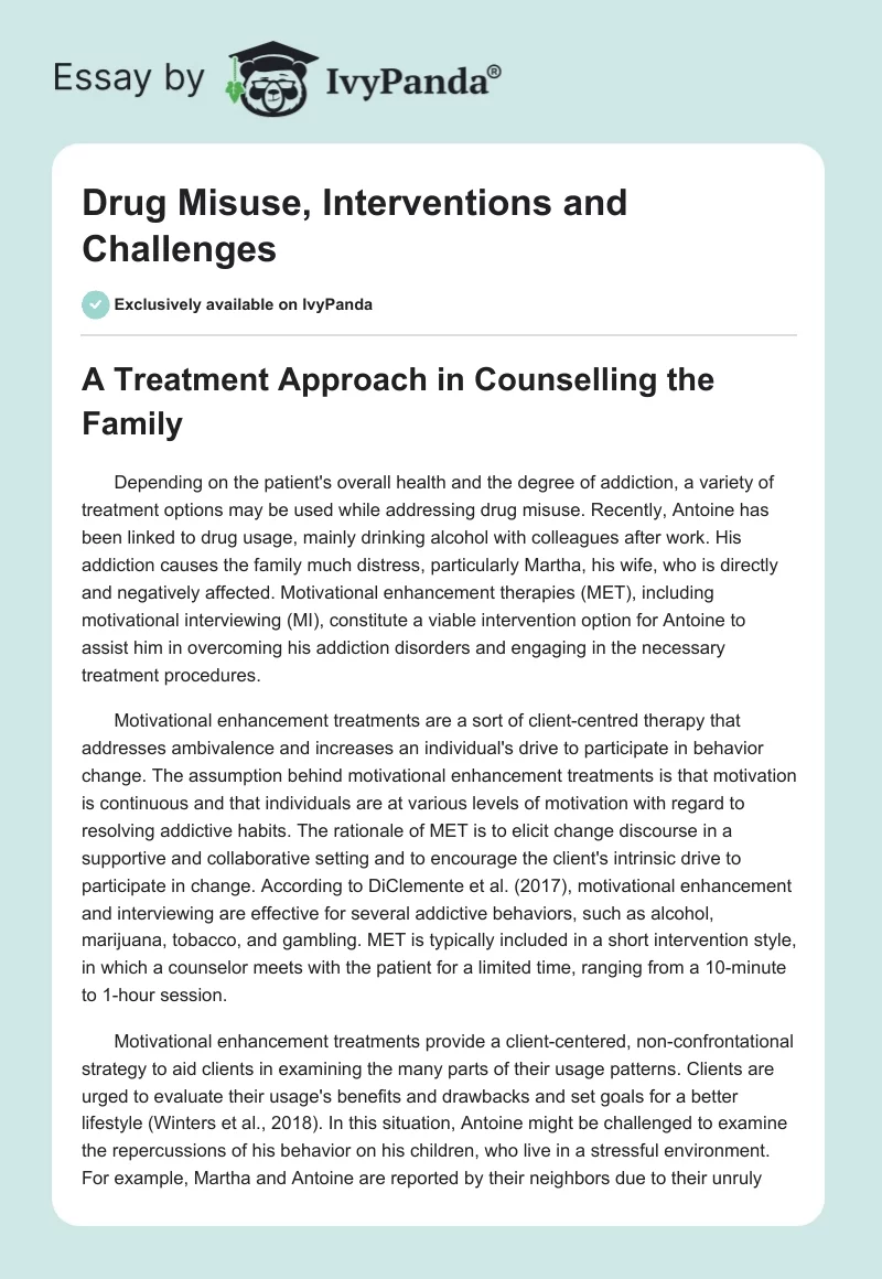 Drug Misuse, Interventions and Challenges. Page 1
