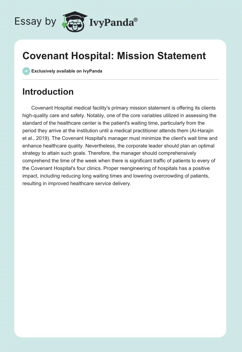 Covenant Hospital: Mission Statement. Page 1