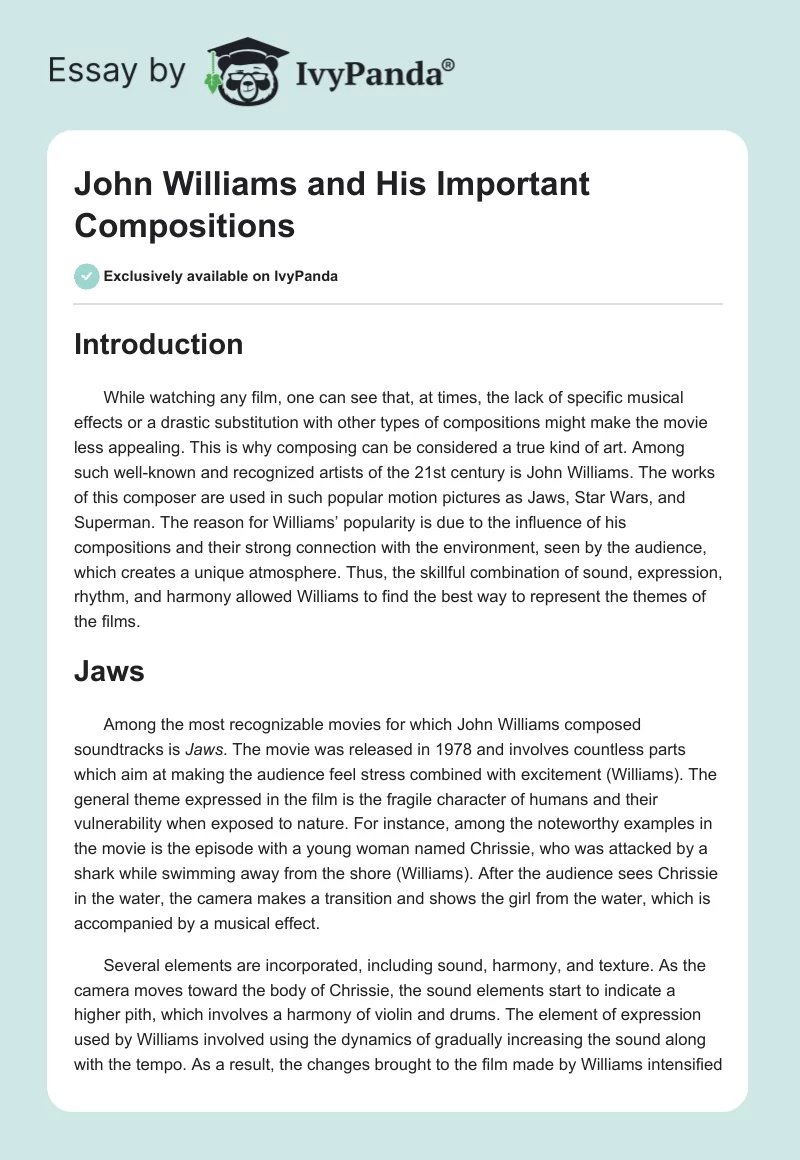 John Williams and His Important Compositions. Page 1