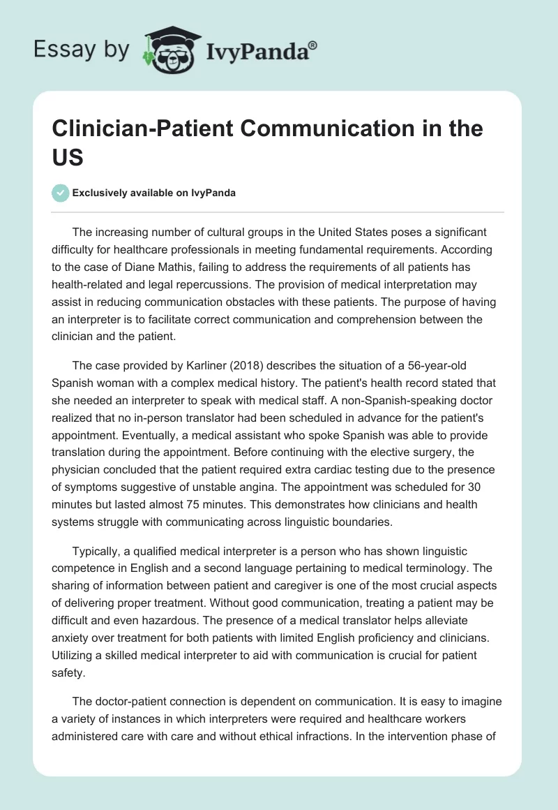Clinician-Patient Communication in the US. Page 1