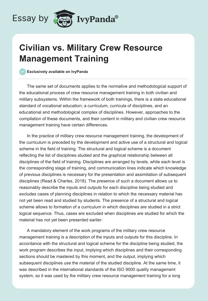 Civilian vs. Military Crew Resource Management Training. Page 1