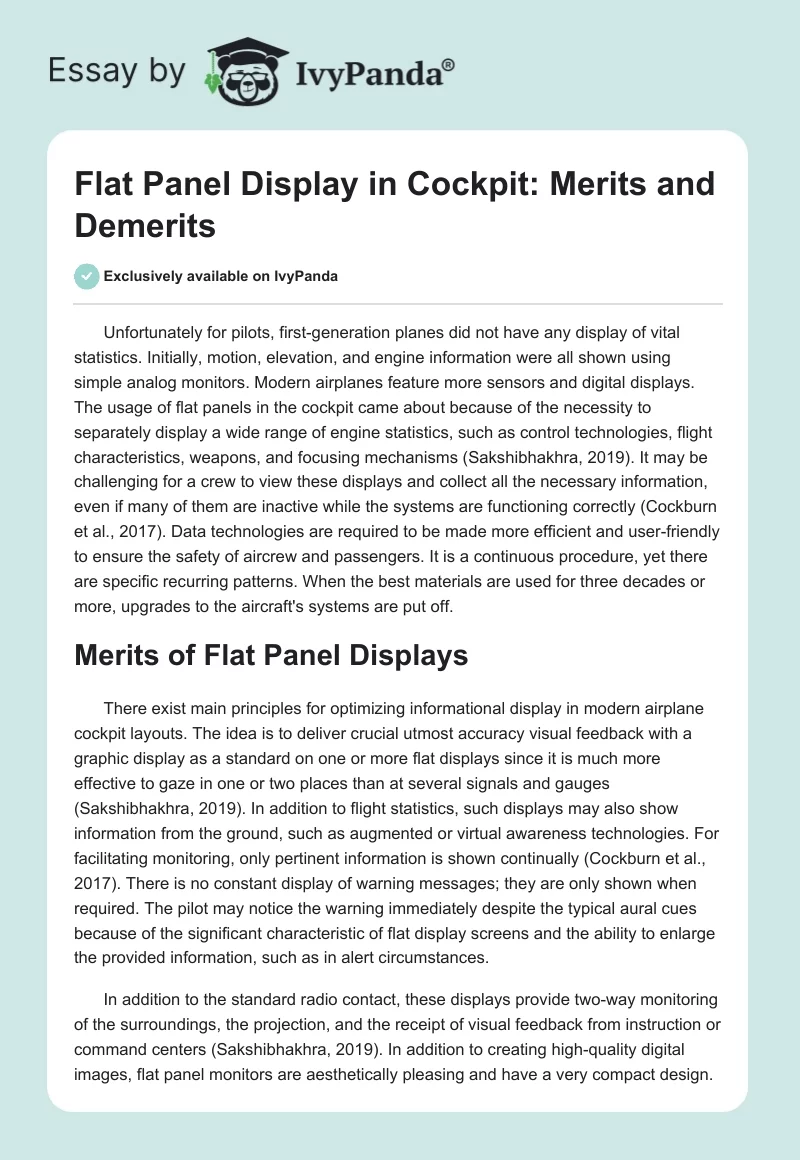 Flat Panel Display in Cockpit: Merits and Demerits. Page 1